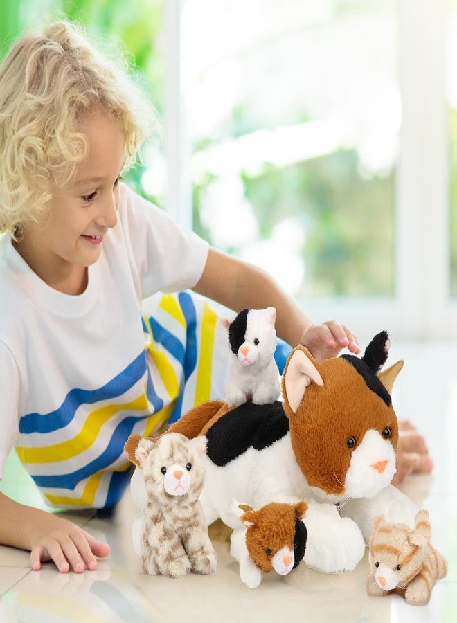 سكايليتي مجموعة سكايليتي المكونة من 5 قطع من الحيوانات المحشوة على شكل قطة مع صغارها في الداخل، قطة حامل مع 4 قطط صغيرة محشوة لطيفة ورقيقة، هدايا مفاجئة لأعياد الميلاد والكريسماس (برتقالي، أسود، أبيض) - Image 5